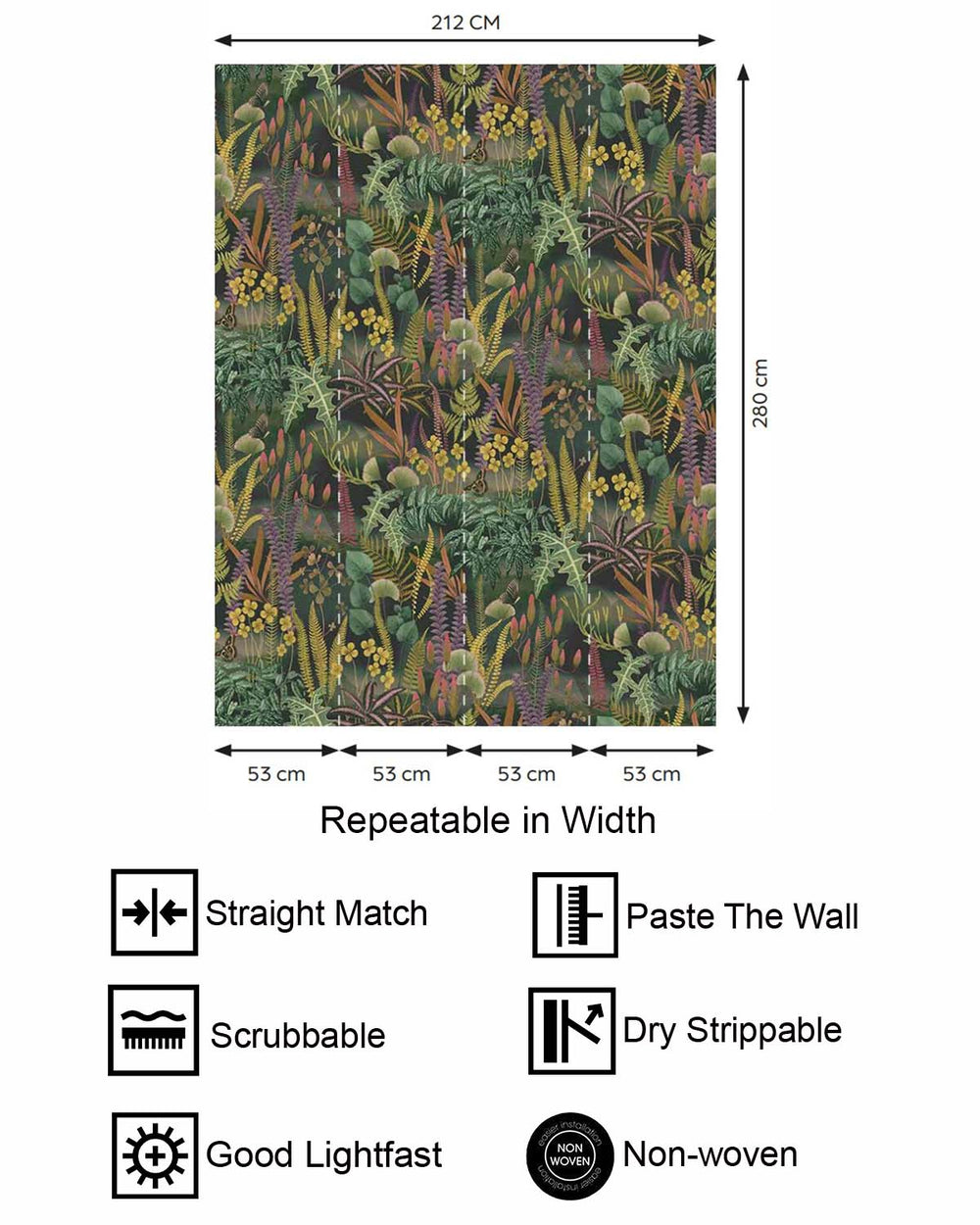 Black Tortoise Moody Botanical Fern Residential Mural RM9213