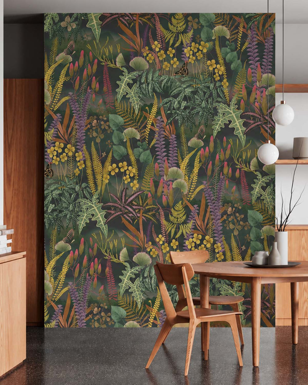 Black Tortoise Moody Botanical Fern Residential Mural RM9213