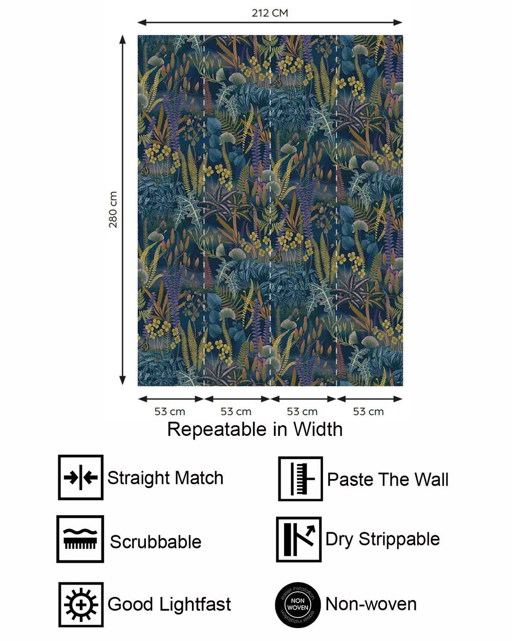Yankees Blue Moody Botanical Fern Residential Mural RM9214