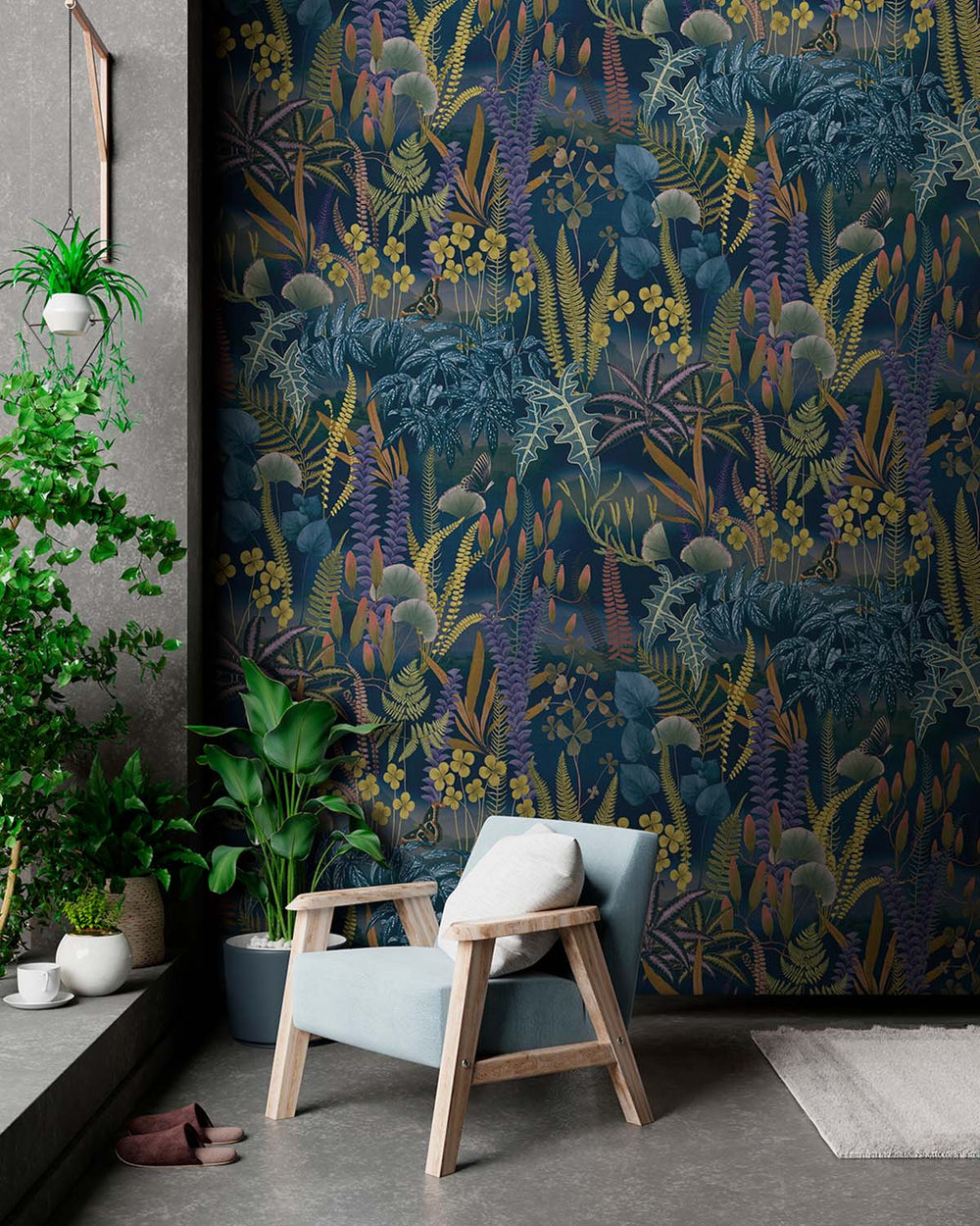 Yankees Blue Moody Botanical Fern Residential Mural RM9214