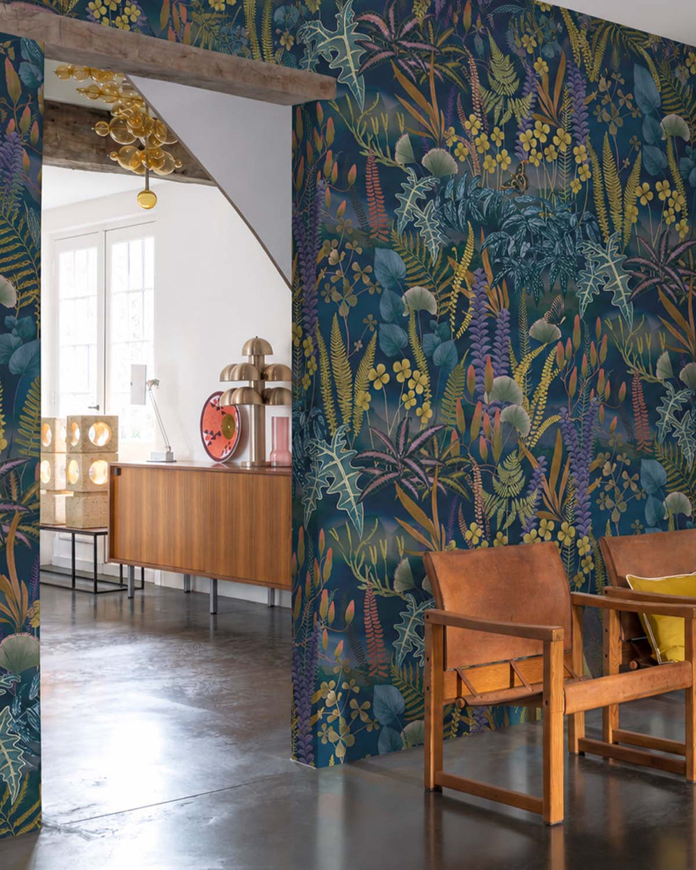 Yankees Blue Moody Botanical Fern Residential Mural RM9214