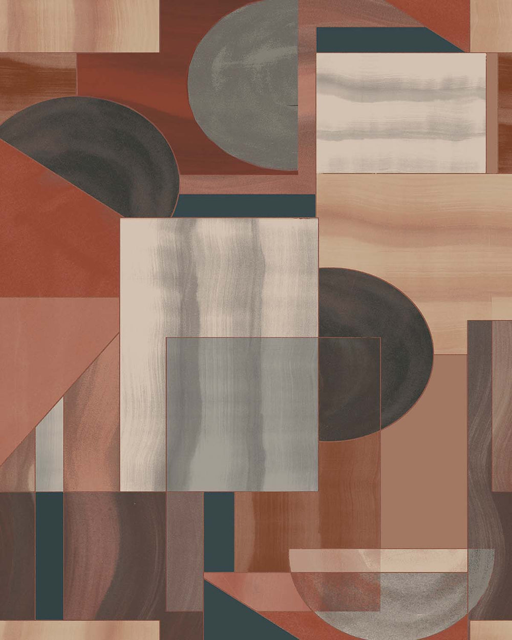 Burled Redwood Mid-Century Abstract Geometric Residential Mural RM9215