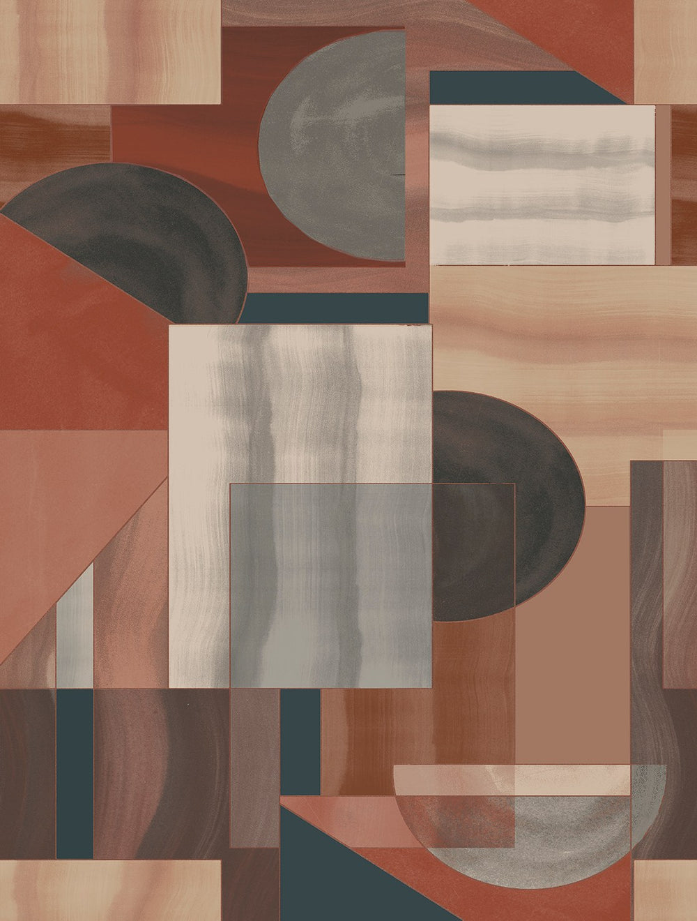 Burled Redwood Mid-Century Abstract Geometric Residential Mural RM9215