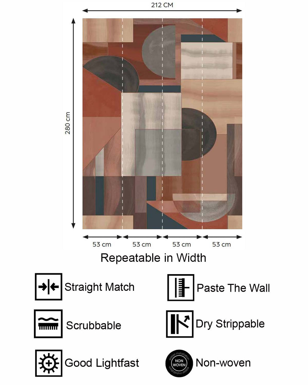 Burled Redwood Mid-Century Abstract Geometric Residential Mural RM9215