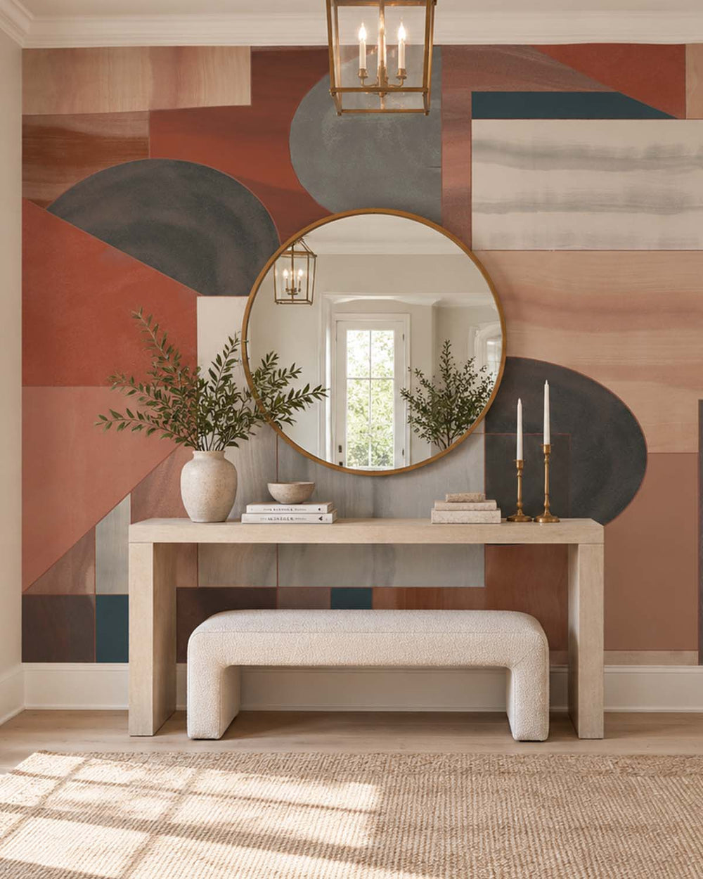 Burled Redwood Mid-Century Abstract Geometric Residential Mural RM9215