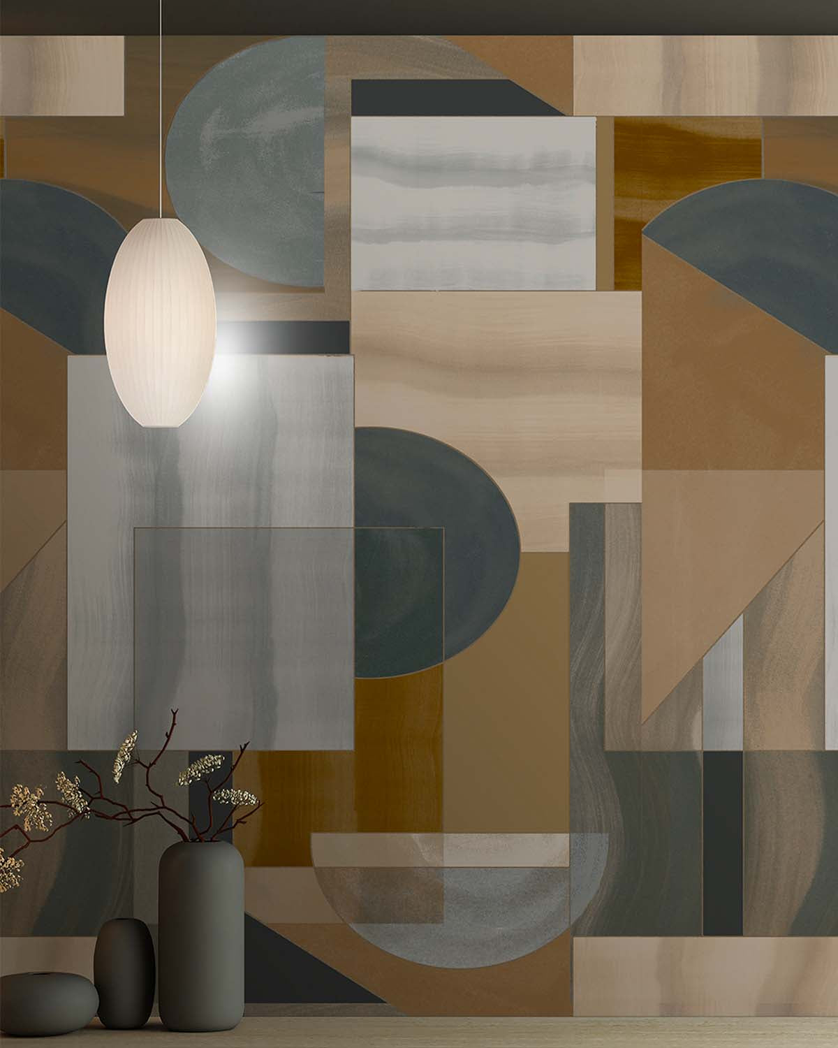 Coyote Brown Mid-Century Abstract Geometric Wallpaper Panels RM9216