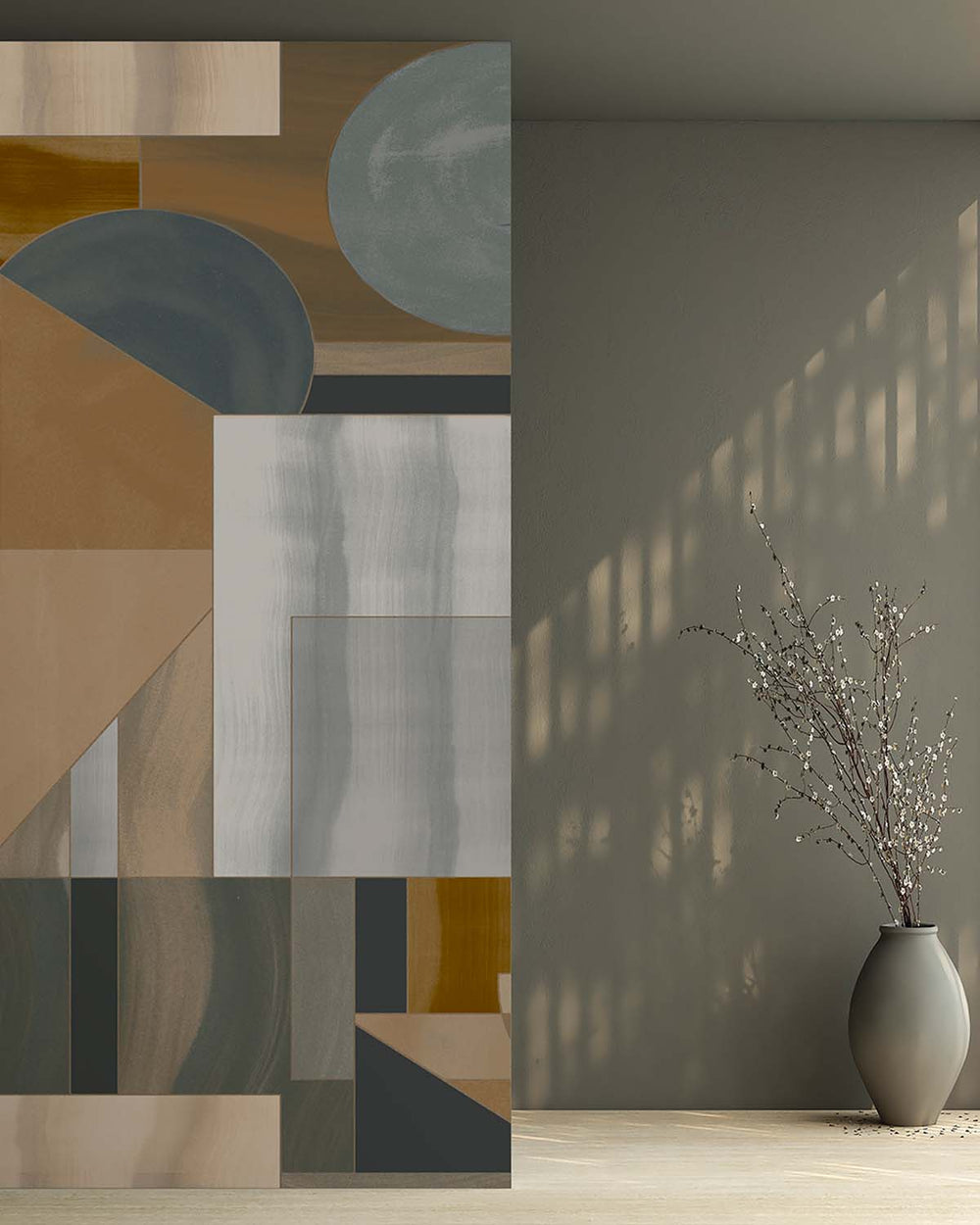 Coyote Brown Mid-Century Abstract Geometric Residential Mural RM9216