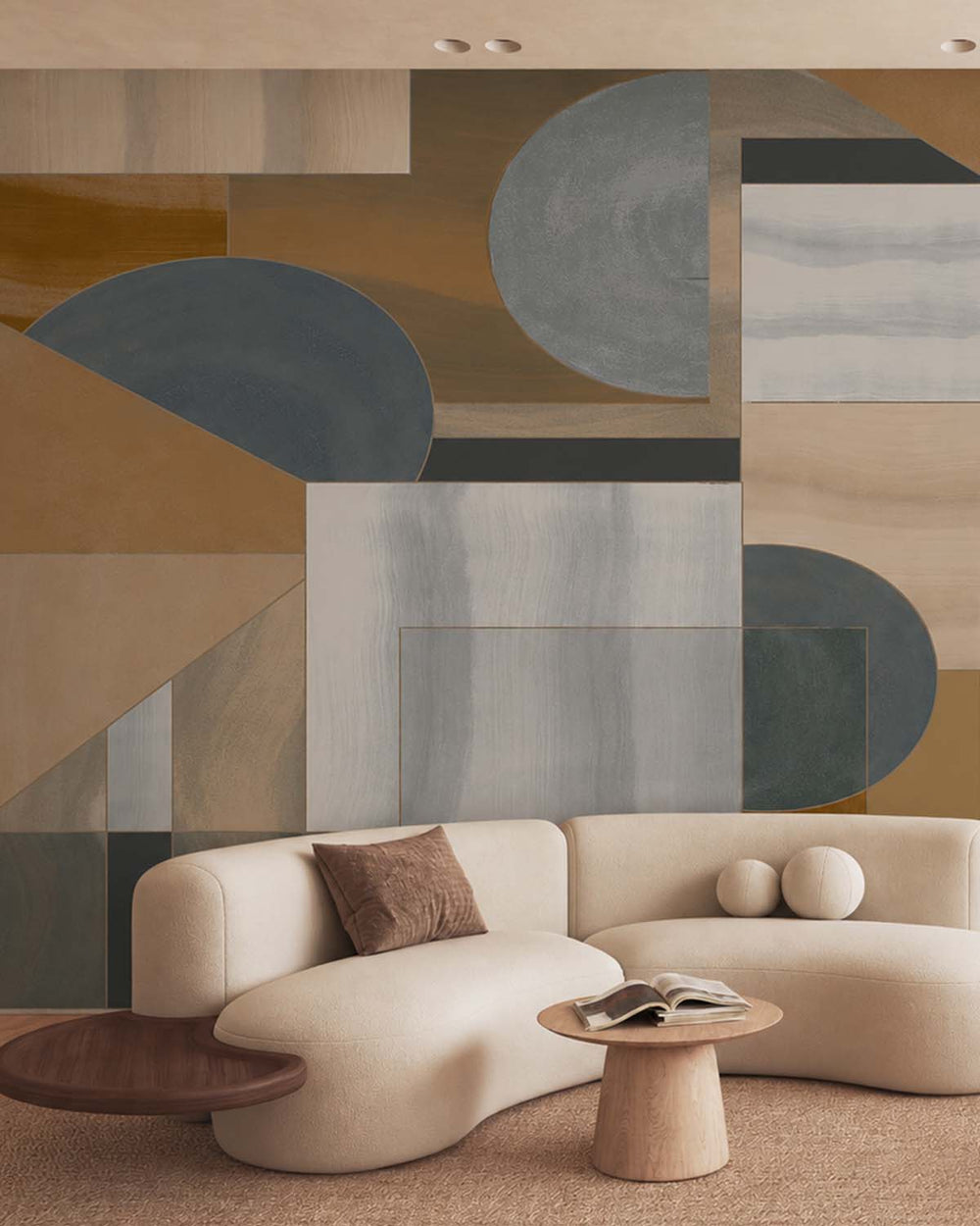 Coyote Brown Mid-Century Abstract Geometric Residential Mural RM9216