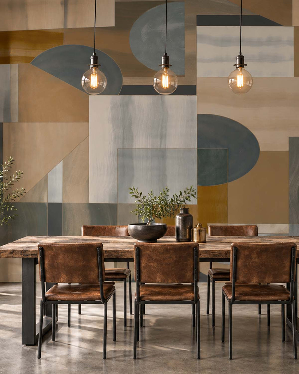 Coyote Brown Mid-Century Abstract Geometric Residential Mural RM9216