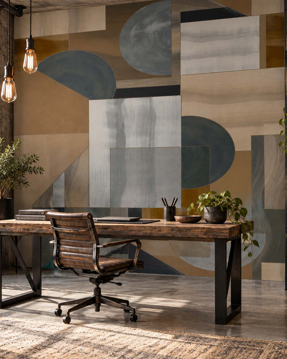 Coyote Brown Mid-Century Abstract Geometric Residential Mural RM9216