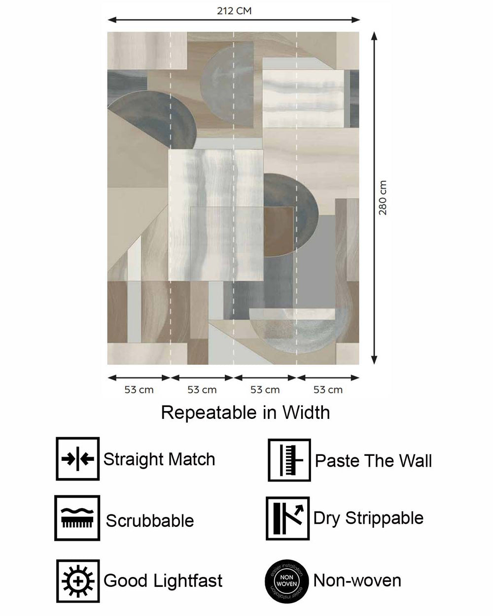Oyster Linen Mid-Century Abstract Geometric Residential Mural RM9217