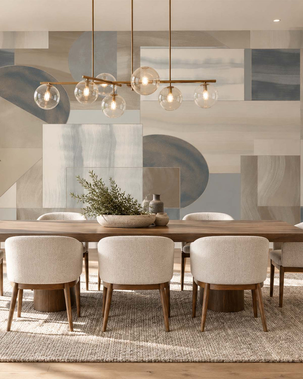Oyster Linen Mid-Century Abstract Geometric Residential Mural RM9217