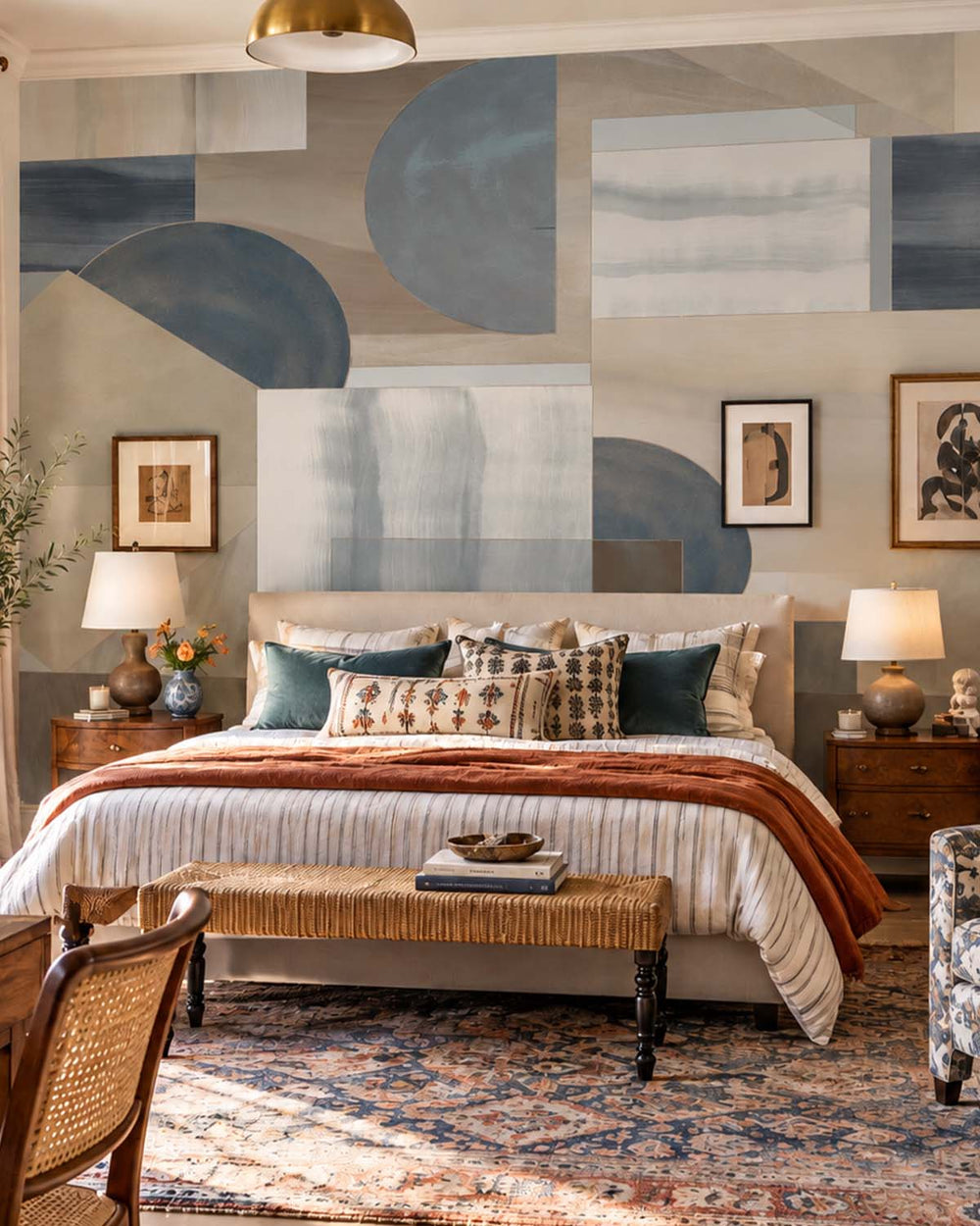Oyster Linen Mid-Century Abstract Geometric Residential Mural RM9217