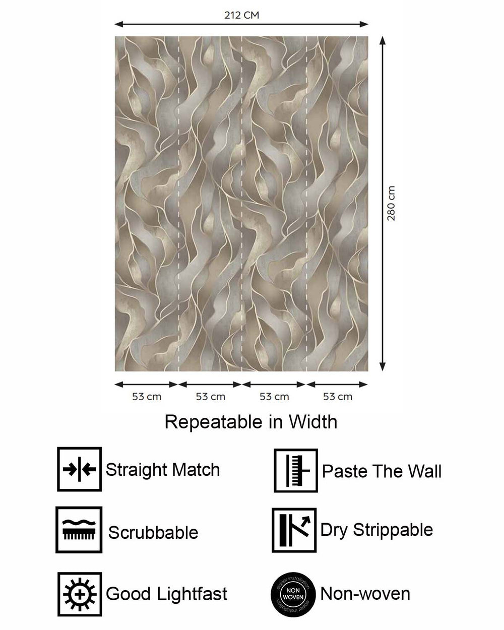 Bauhaus Tan Abstract Flowing Wave Residential Mural RM9218