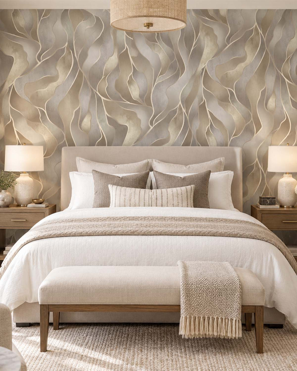 Bauhaus Tan Abstract Flowing Wave Residential Mural RM9218