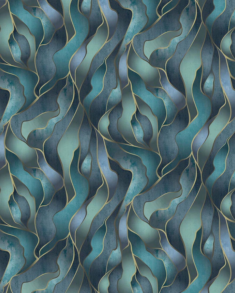 Lily Pond Blue Abstract Flowing Wave Residential Mural RM9219