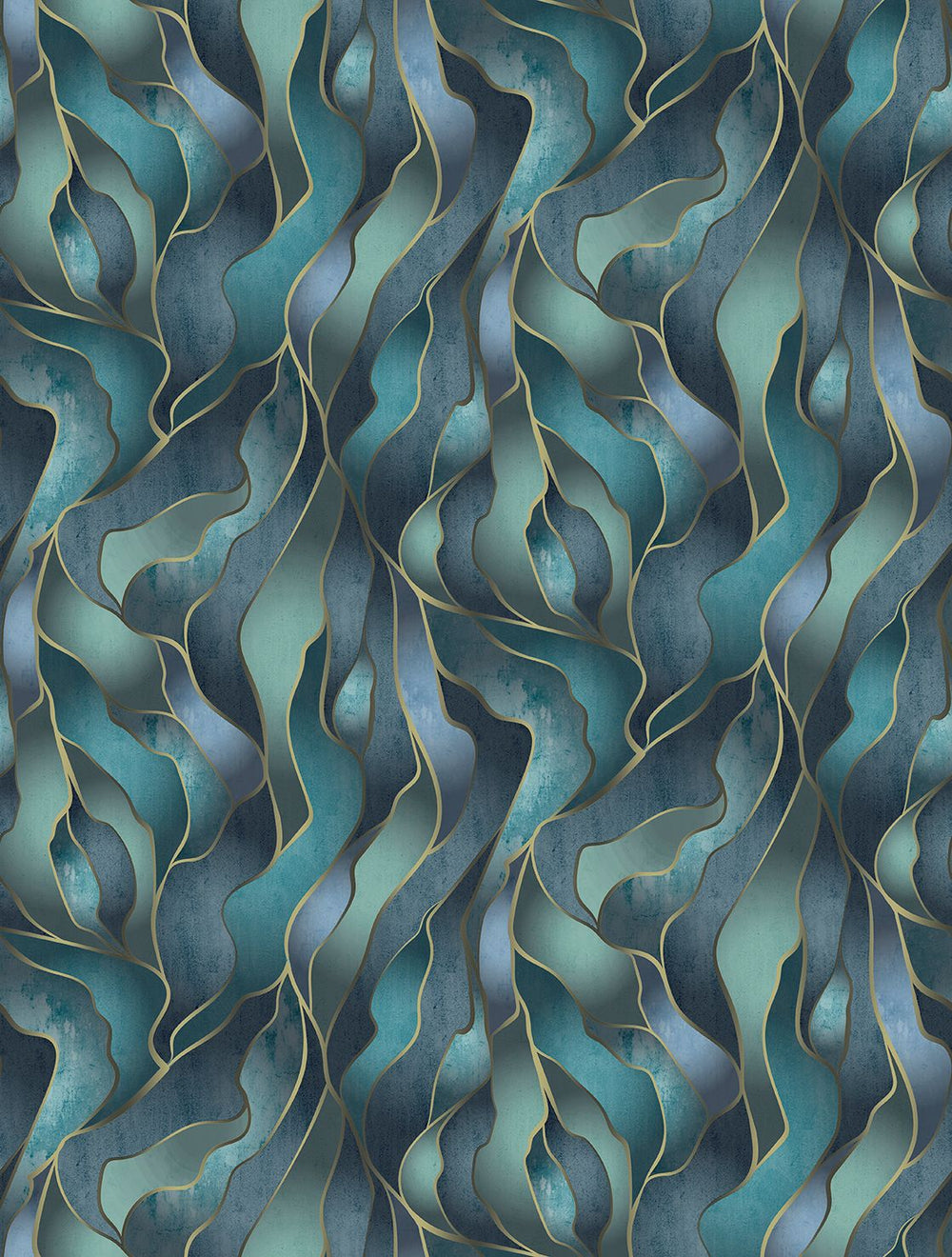 Lily Pond Blue Abstract Flowing Wave Residential Mural RM9219