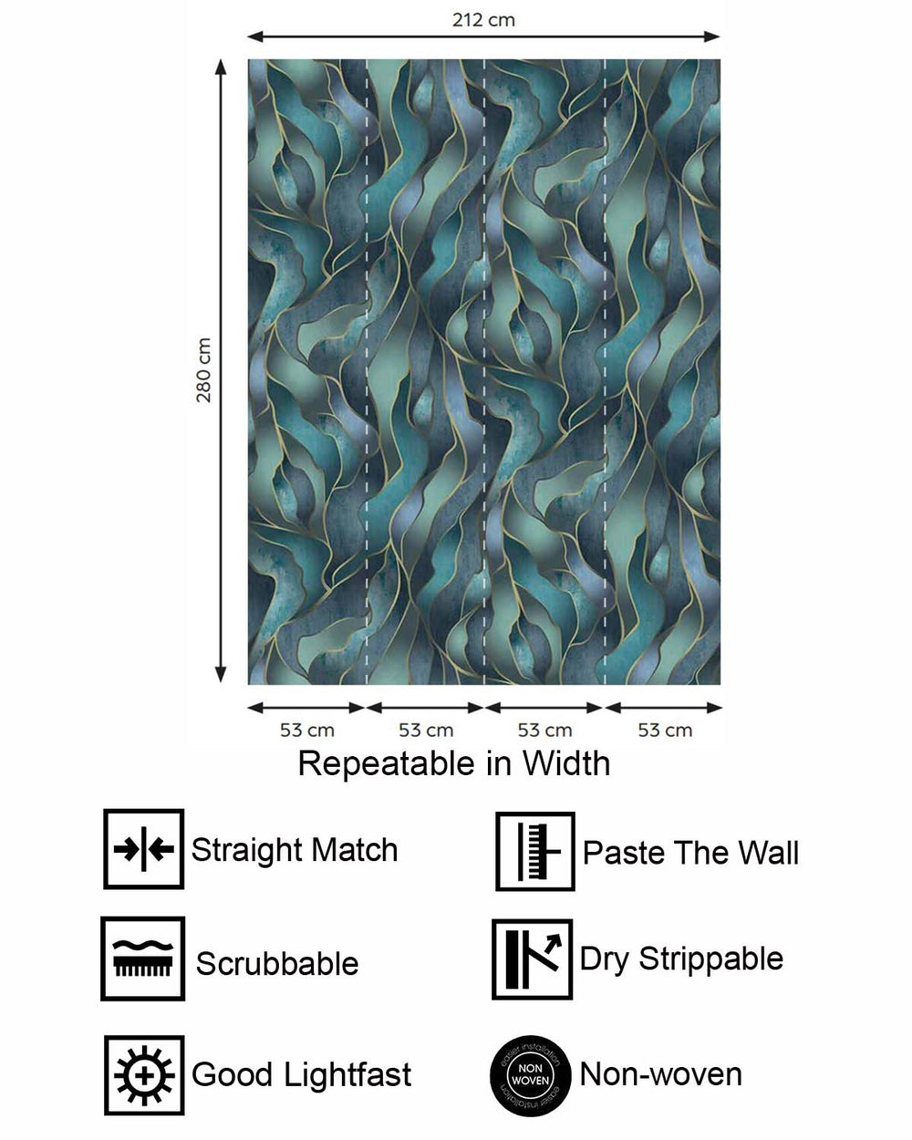 Lily Pond Blue Abstract Flowing Wave Residential Mural RM9219