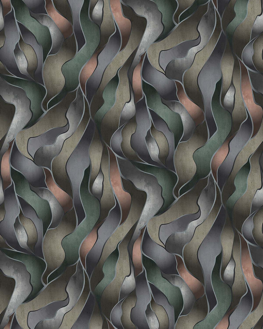 Hockham Green Abstract Flowing Wave Wallpaper Panels RM9220