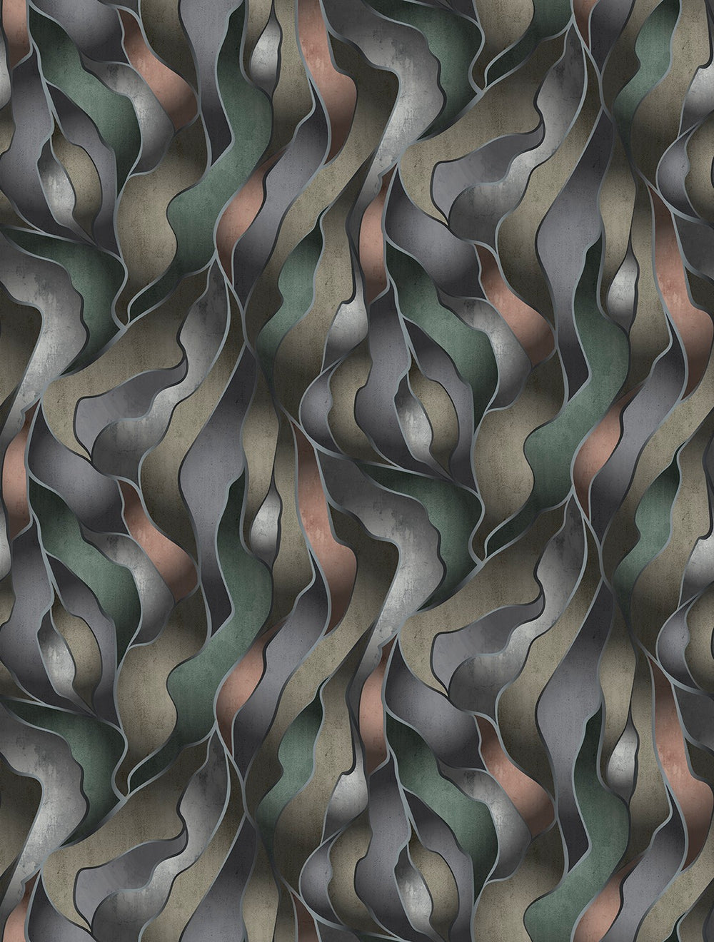 Hockham Green Abstract Flowing Wave Wallpaper Panels RM9220