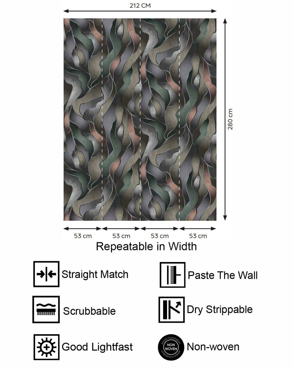 Hockham Green Abstract Flowing Wave Wallpaper Panels RM9220
