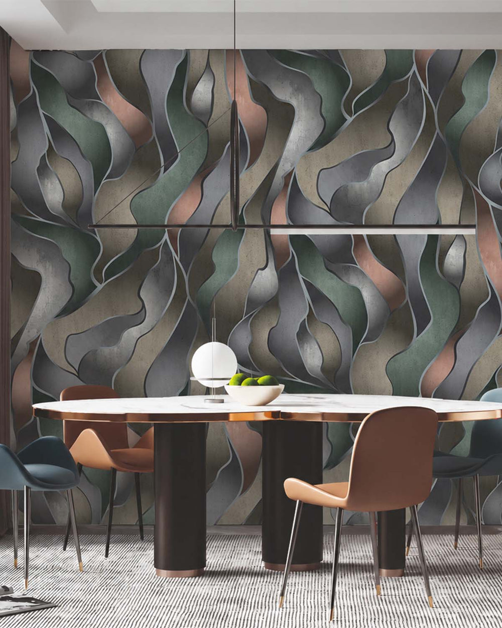 Hockham Green Abstract Flowing Wave Wallpaper Panels RM9220