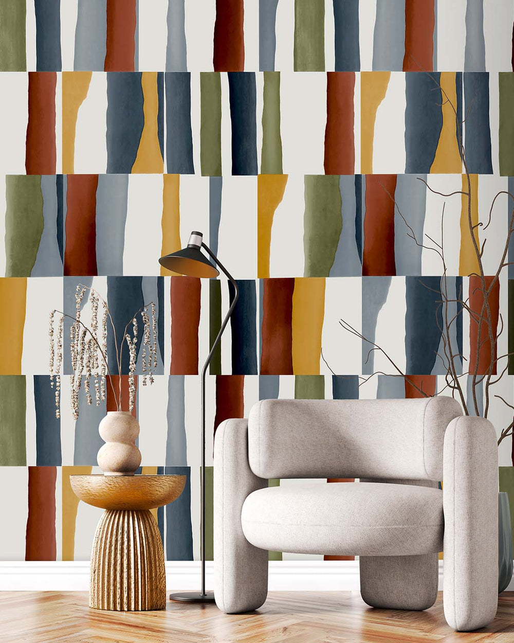 Kofta Brown Retro Block Geometric Residential Mural RM9221