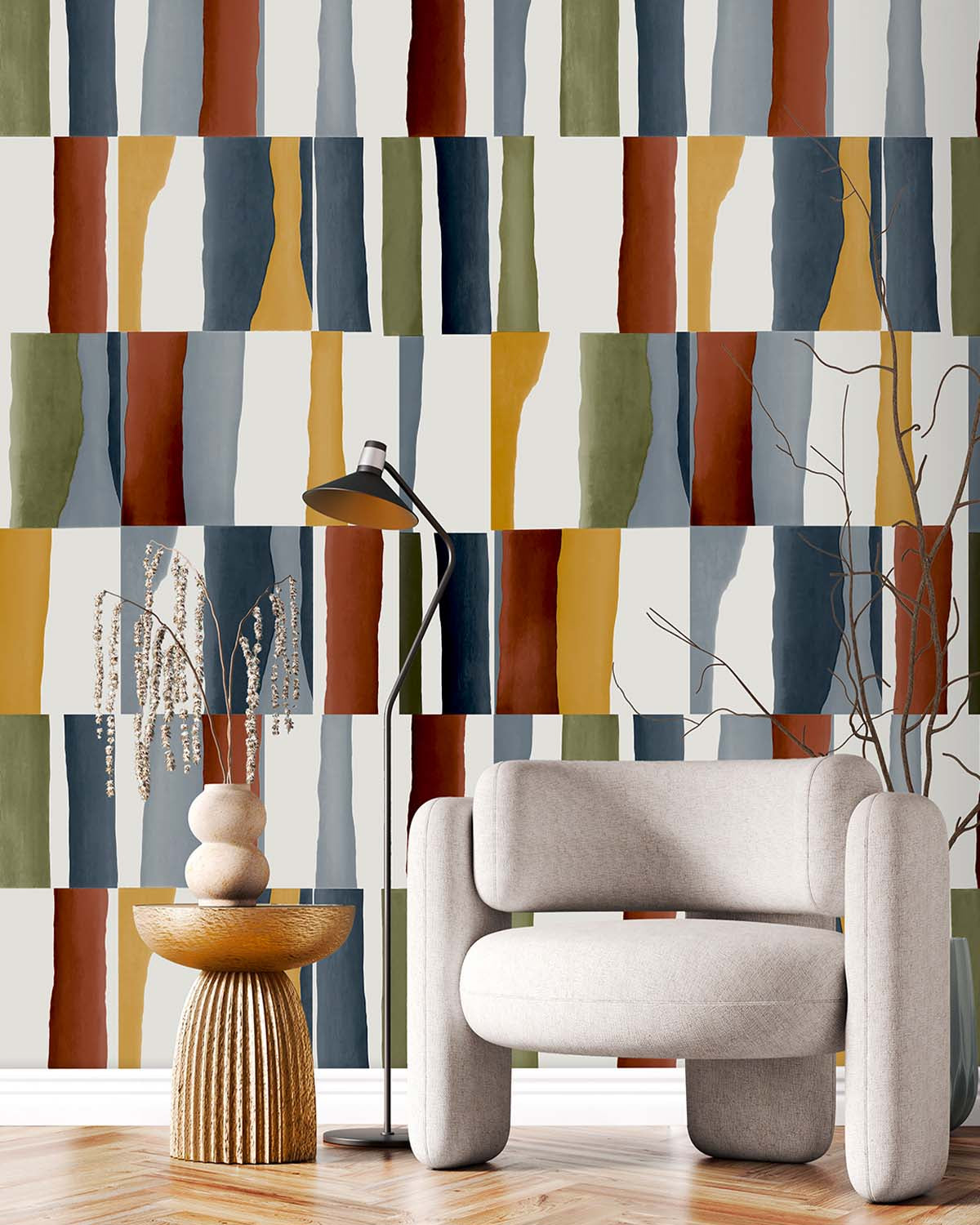 Kofta Brown Retro Block Geometric Wallpaper Panels RM9221