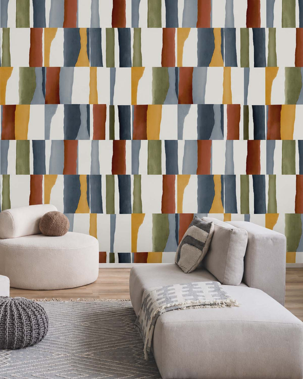 Kofta Brown Retro Block Geometric Residential Mural RM9221