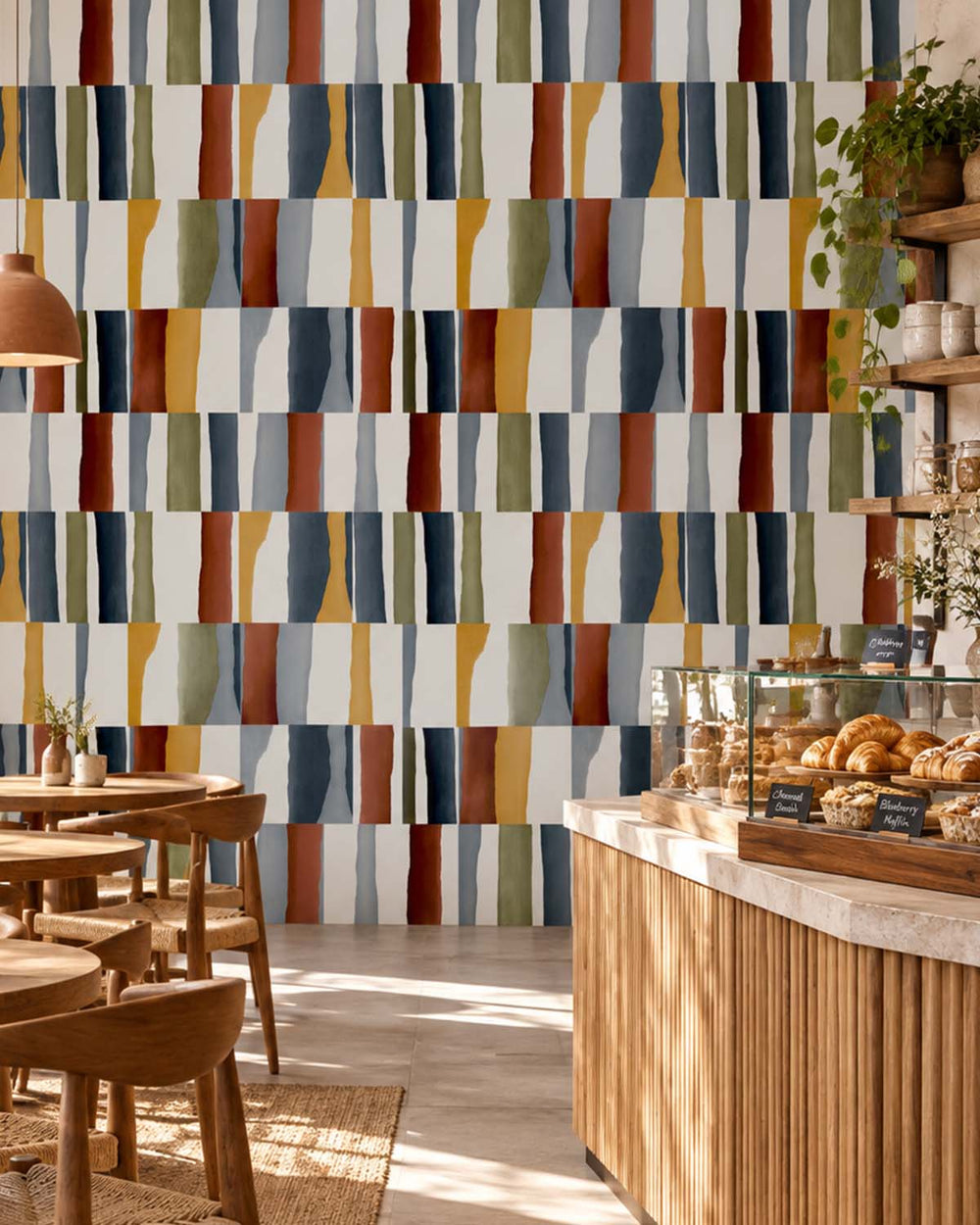Kofta Brown Retro Block Geometric Residential Mural RM9221
