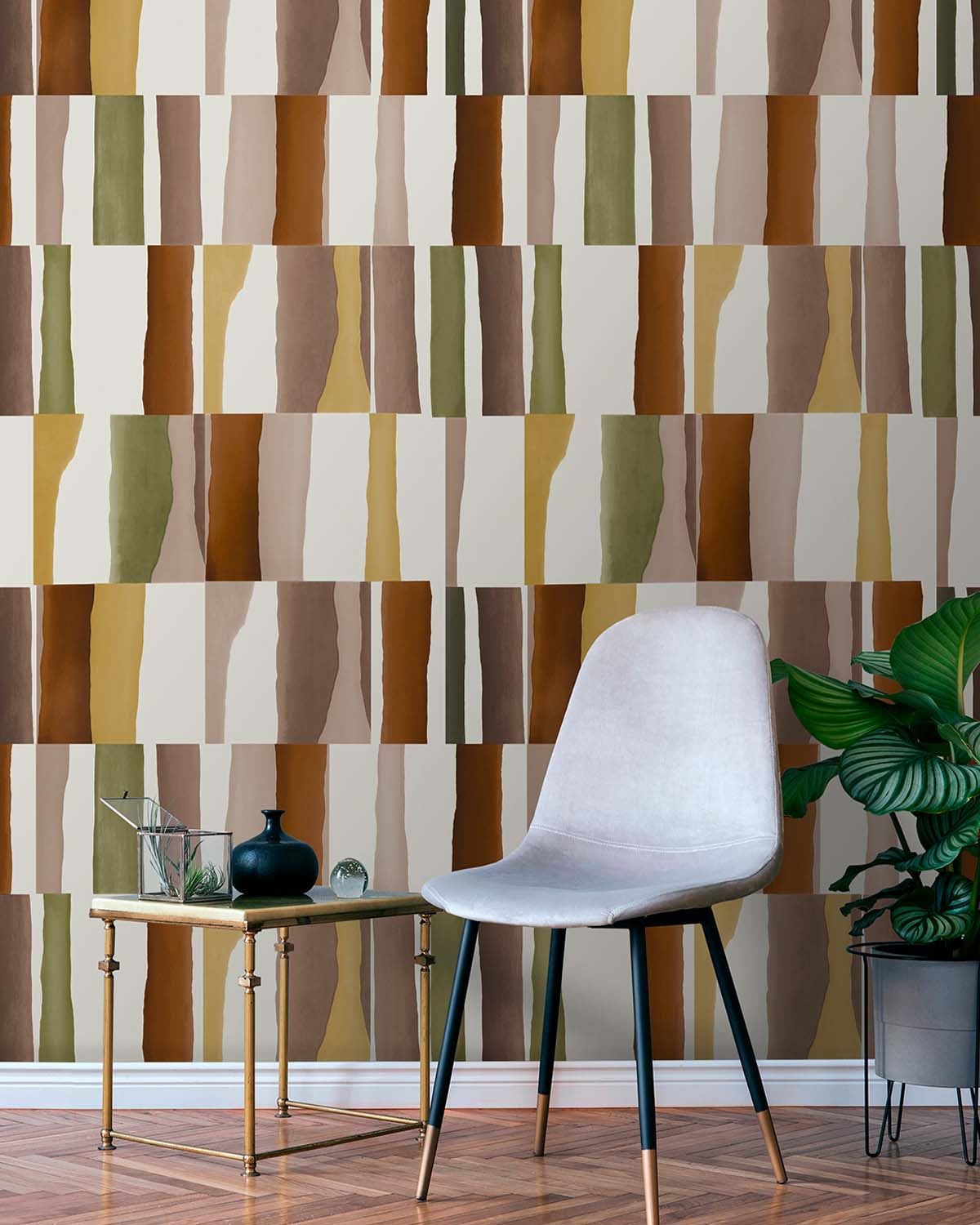 Namakabe Brown Retro Block Geometric Wallpaper Panels RM9222