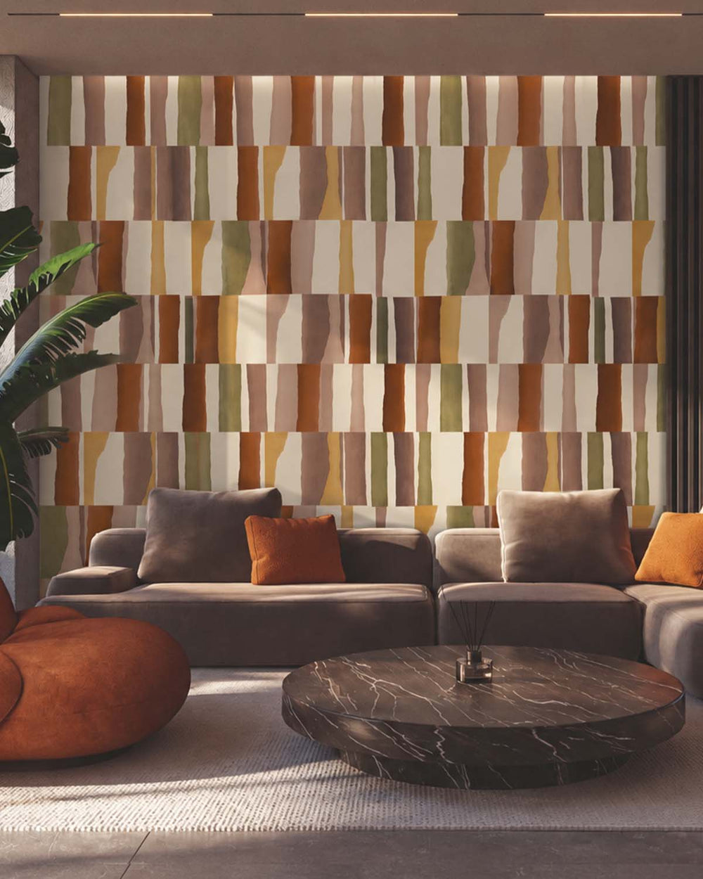 Namakabe Brown Retro Block Geometric Residential Mural RM9222