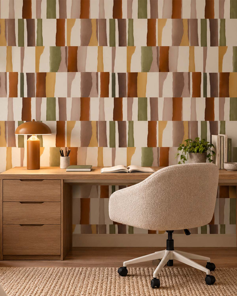 Namakabe Brown Retro Block Geometric Residential Mural RM9222