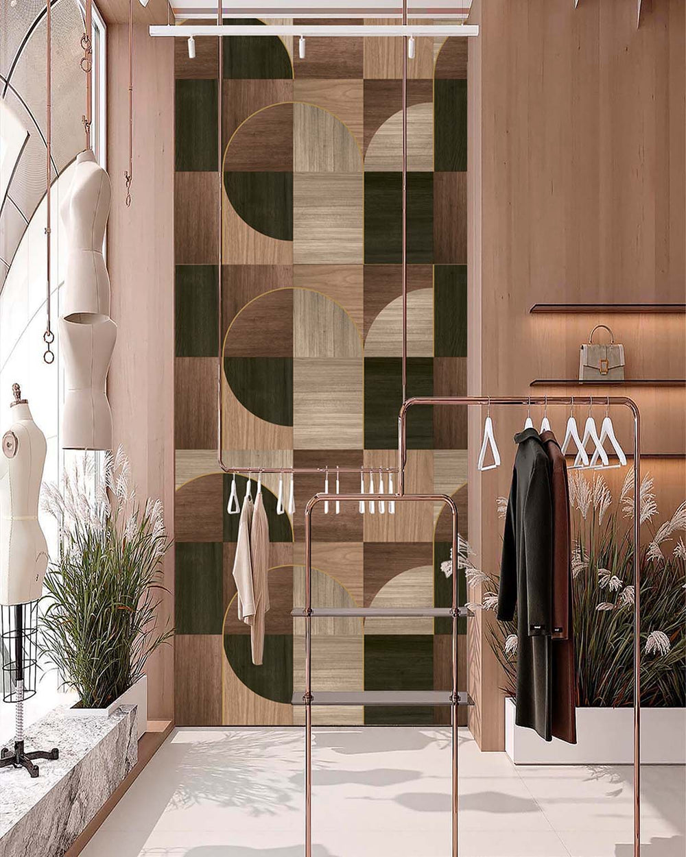Aircraft Green Geometric Wood Inlay  Residential Mural RM9224