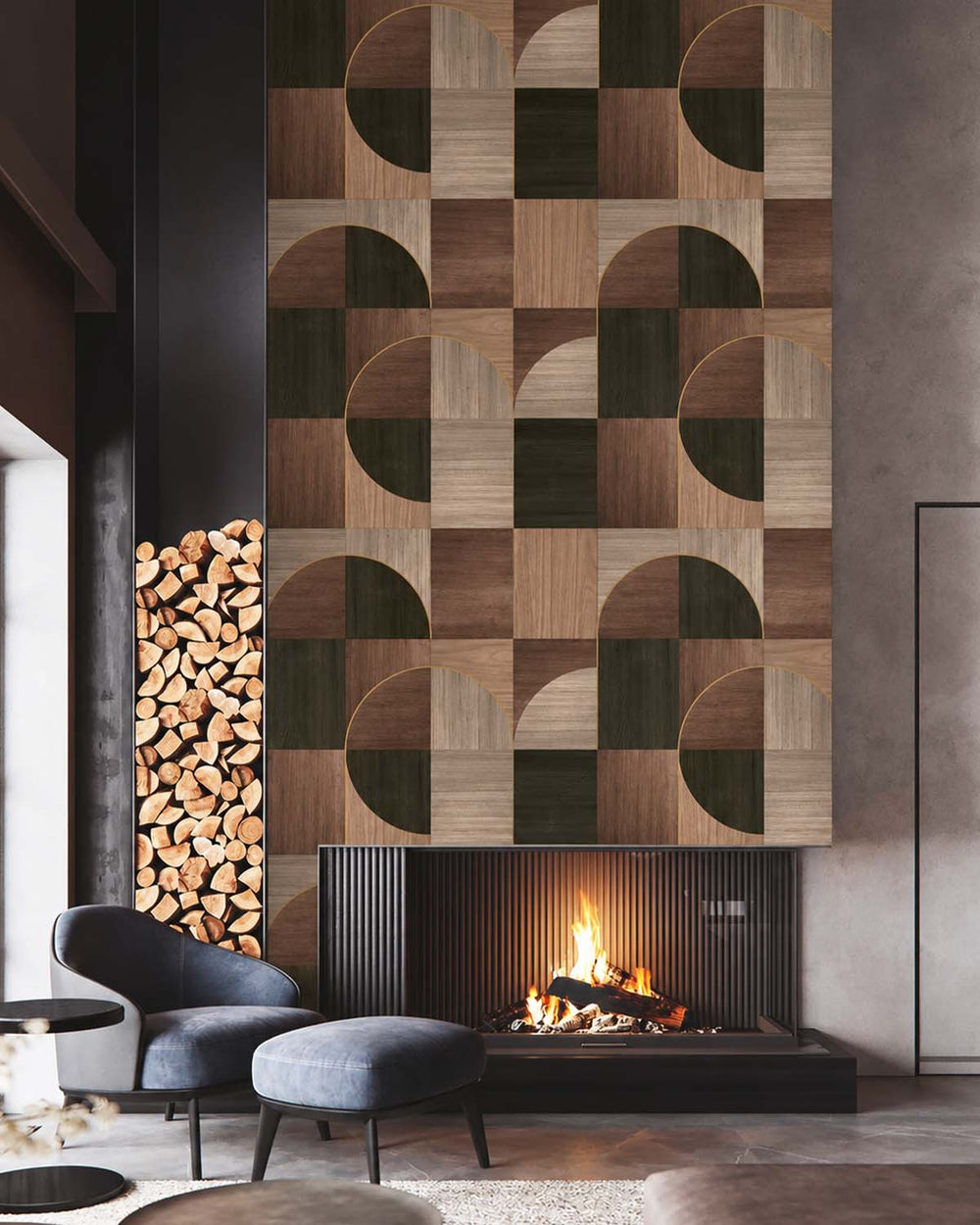 Aircraft Green Geometric Wood Inlay  Residential Mural RM9224