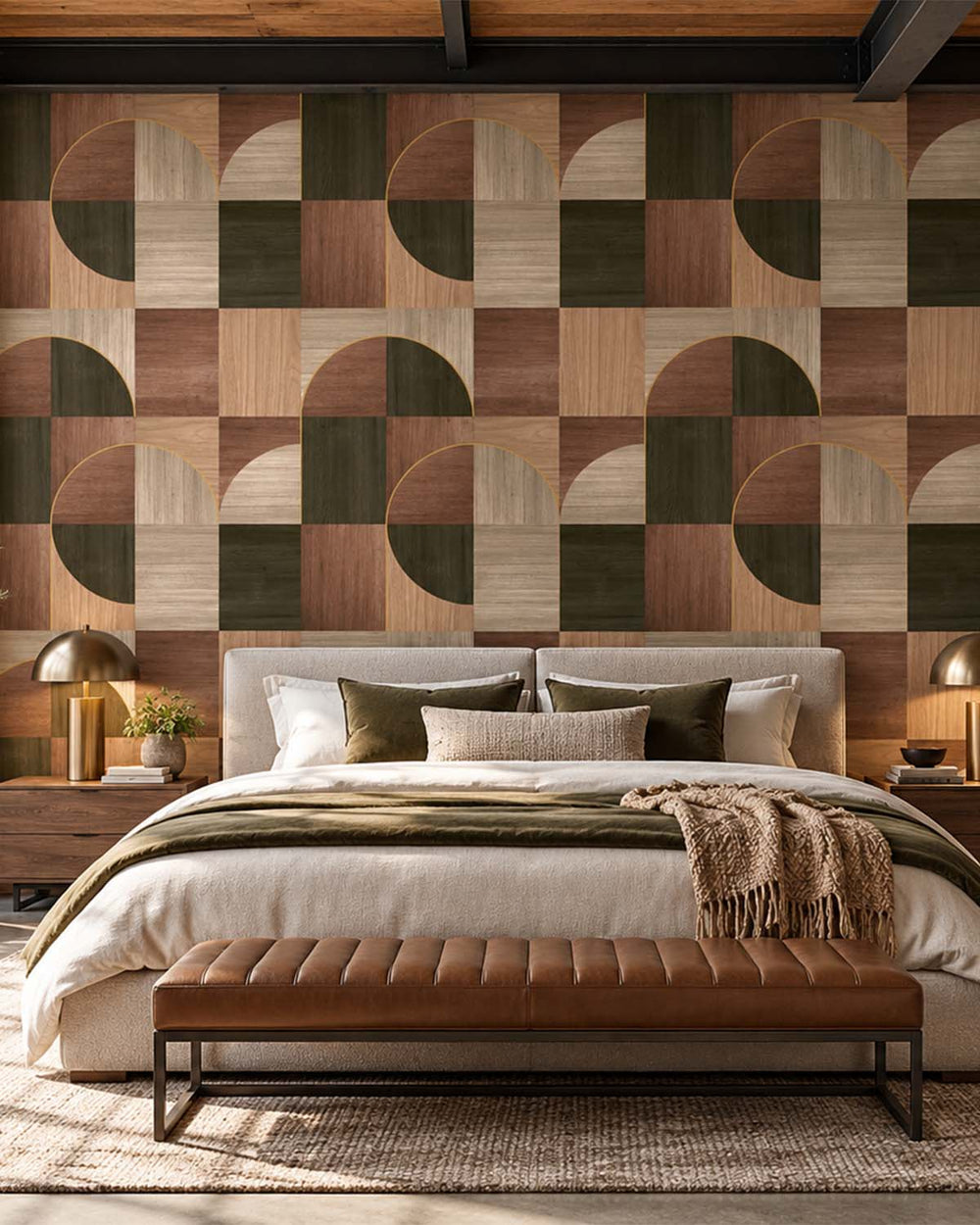 Aircraft Green Geometric Wood Inlay  Residential Mural RM9224