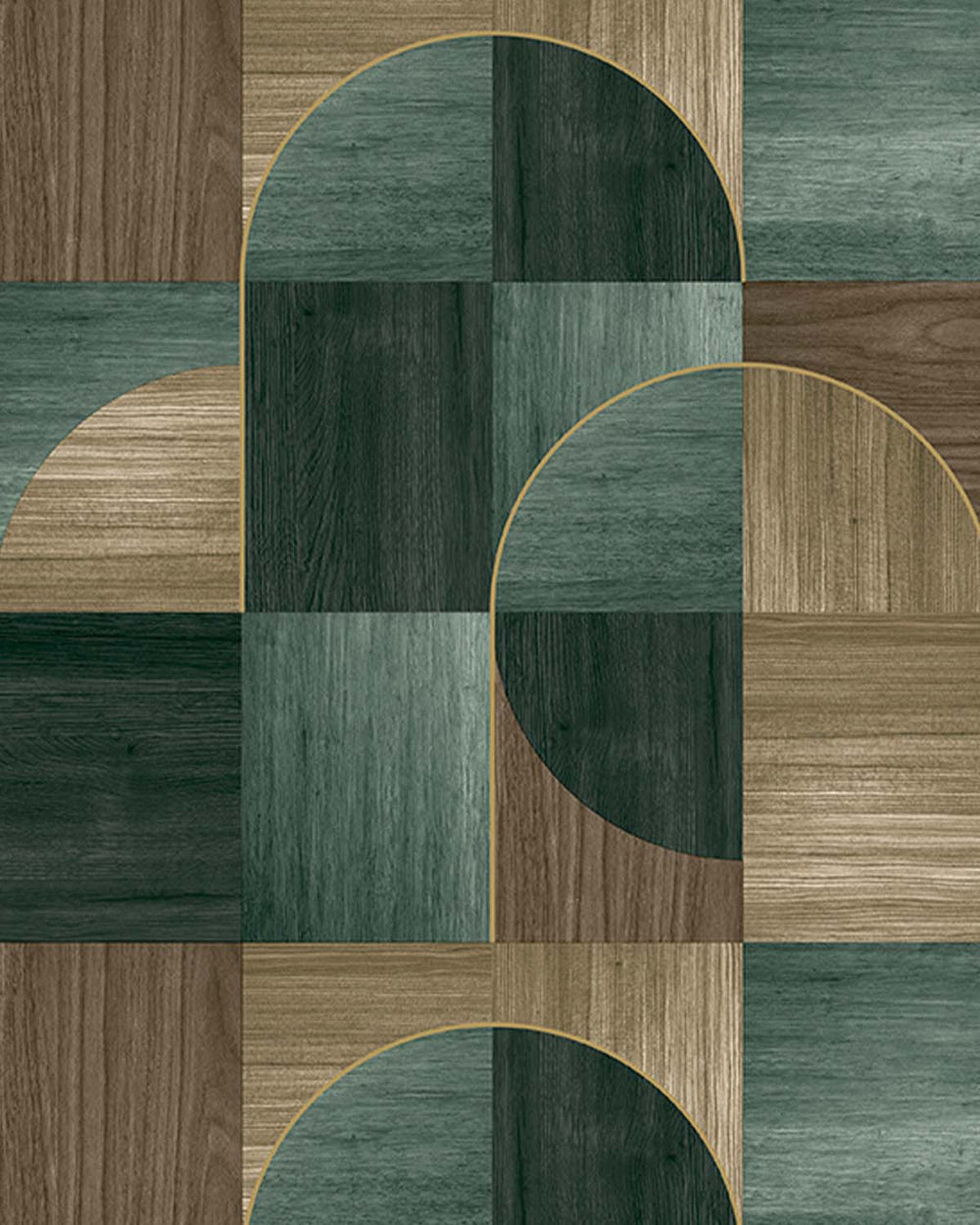Cardin Green Geometric Wood Inlay  Residential Mural RM9225
