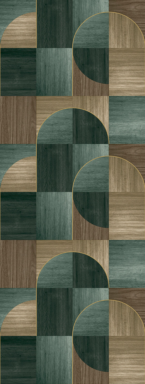 Cardin Green Geometric Wood Inlay  Residential Mural RM9225