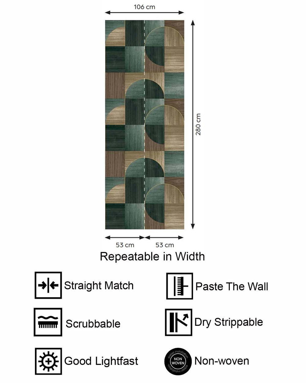 Cardin Green Geometric Wood Inlay  Residential Mural RM9225