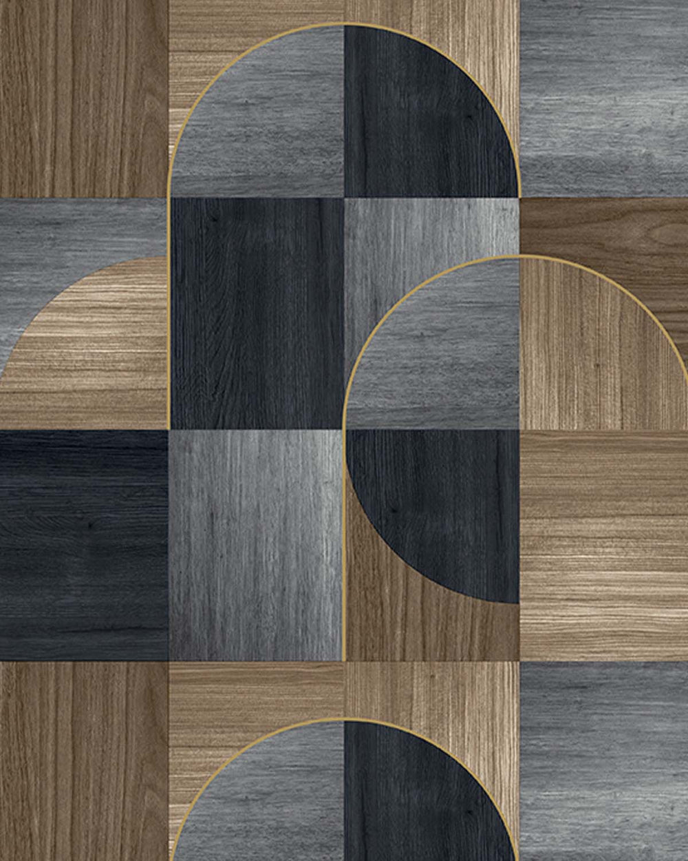 Blue Charcoal Geometric Wood Inlay  Residential Mural RM9226