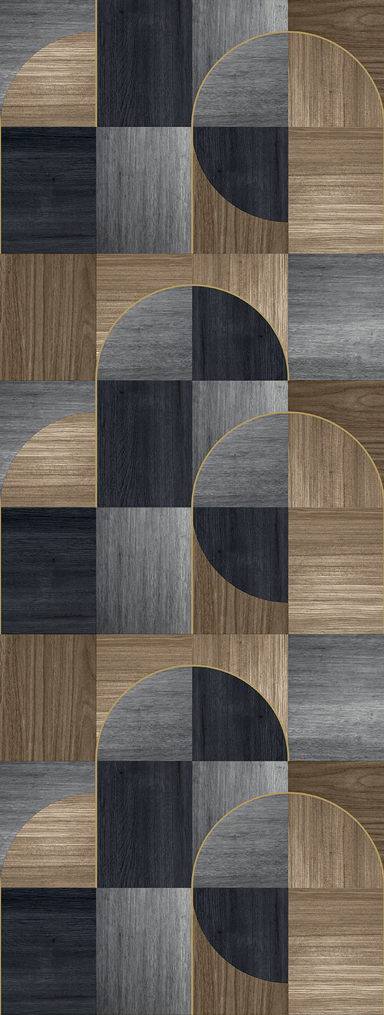 Blue Charcoal Geometric Wood Inlay  Residential Mural RM9226