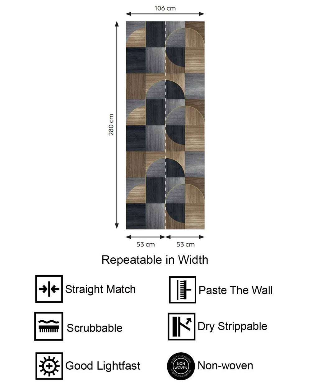 Blue Charcoal Geometric Wood Inlay  Residential Mural RM9226