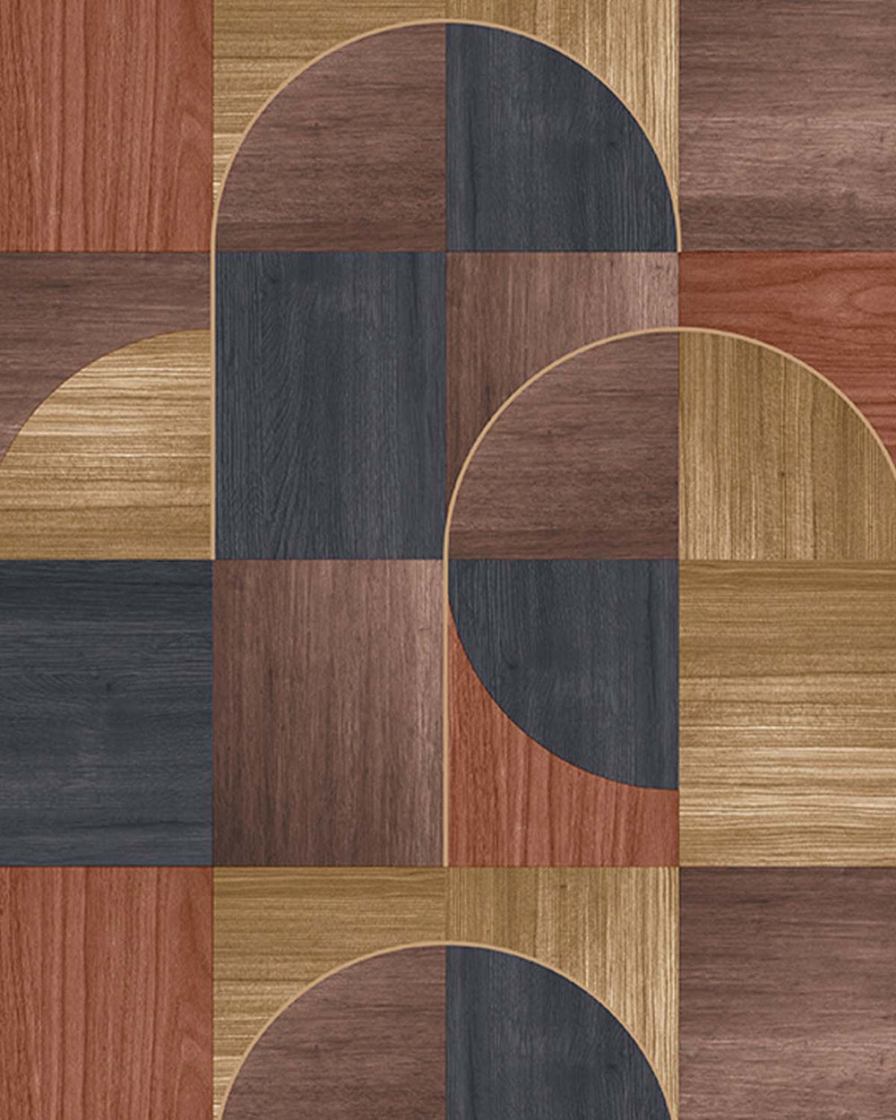 Chojicha Brown Geometric Wood Inlay  Residential Mural RM9227
