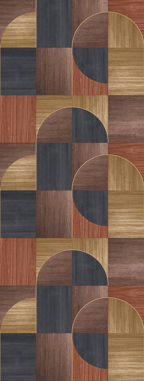 Chojicha Brown Geometric Wood Inlay  Residential Mural RM9227