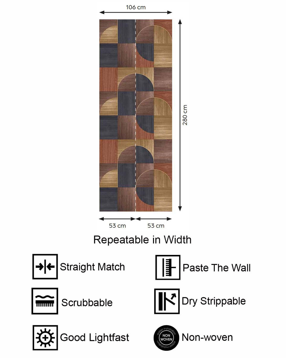 Chojicha Brown Geometric Wood Inlay  Residential Mural RM9227