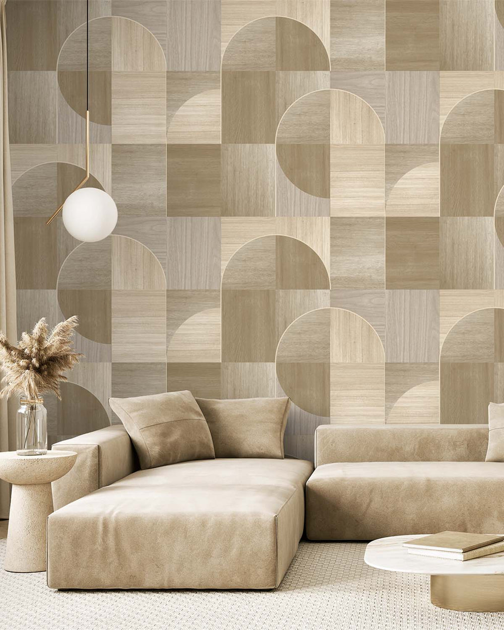 Maple Brown Geometric Wood Inlay  Residential Mural RM9228