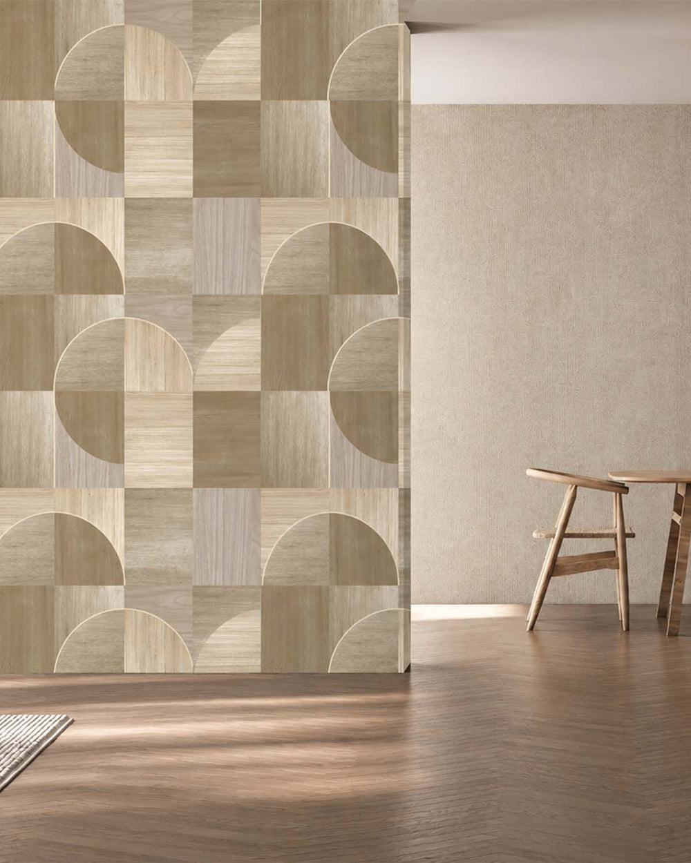 Maple Brown Geometric Wood Inlay  Residential Mural RM9228