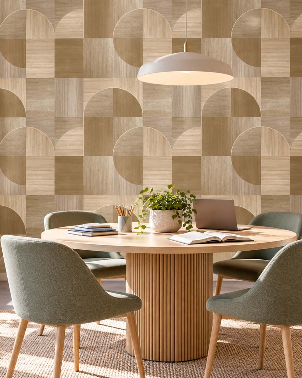 Maple Brown Geometric Wood Inlay  Residential Mural RM9228