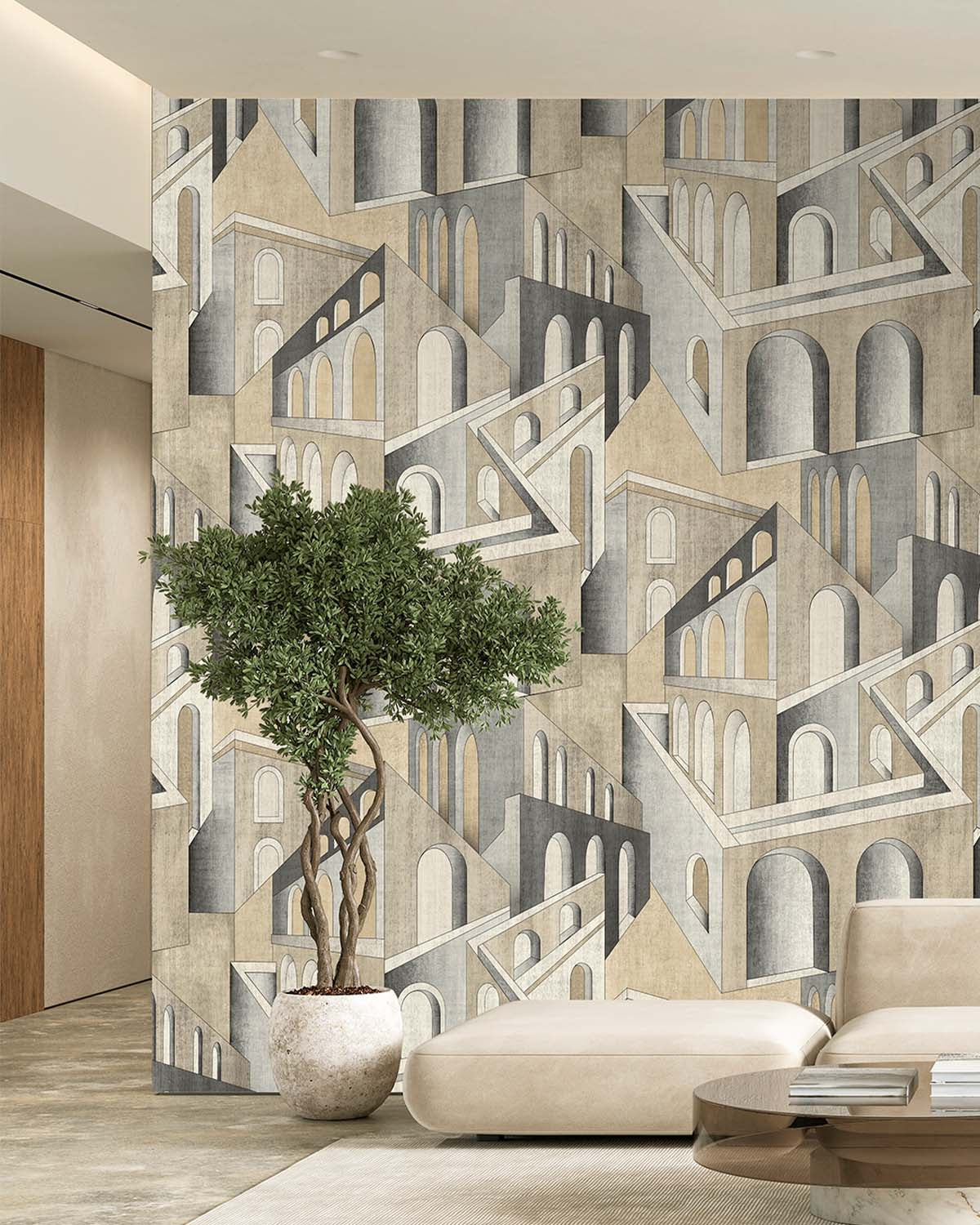 Friar Grey Escher-Style Architectural Illusion  Wallpaper Panels RM9230