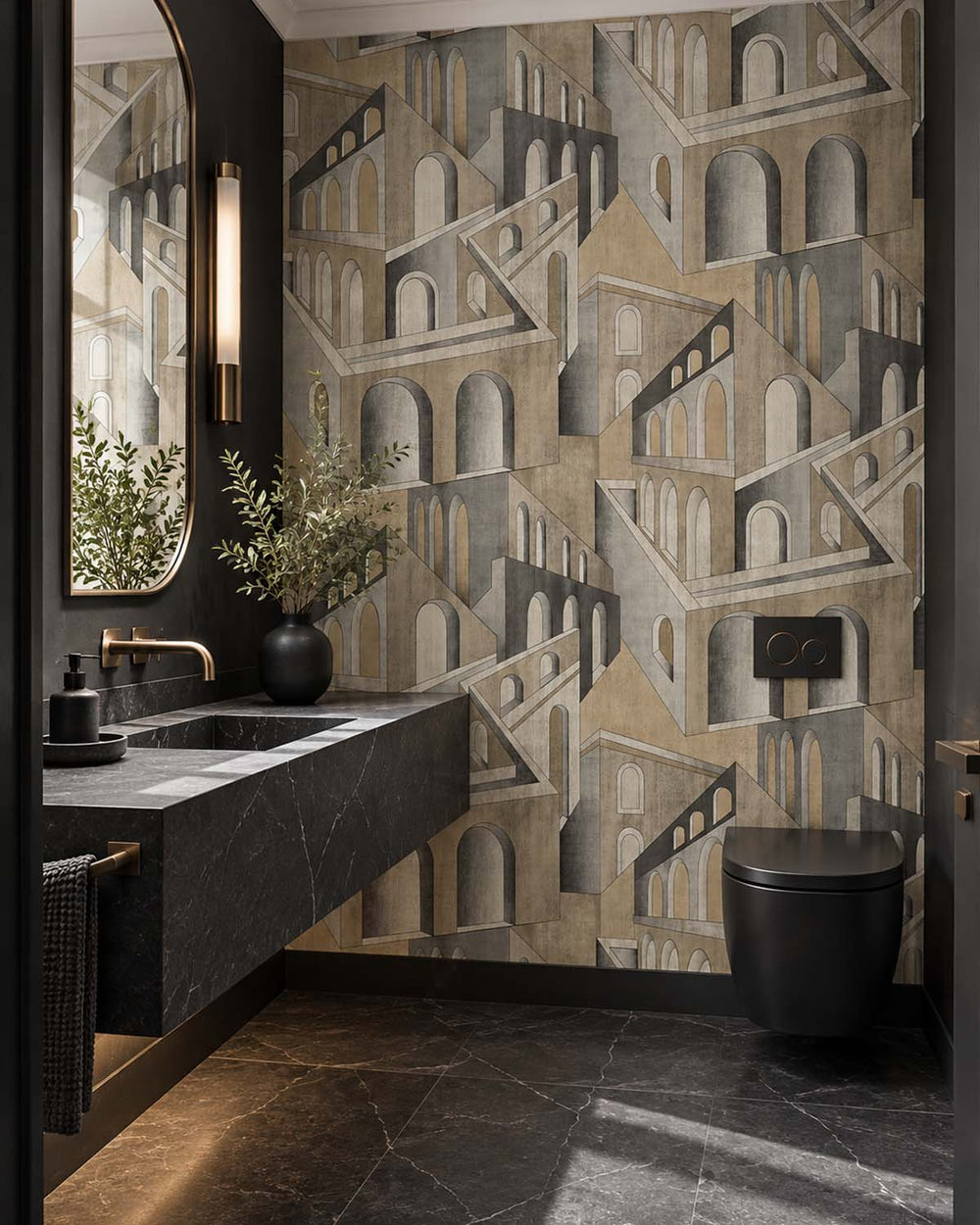 Friar Grey Escher-Style Architectural Illusion  Residential Mural RM9230